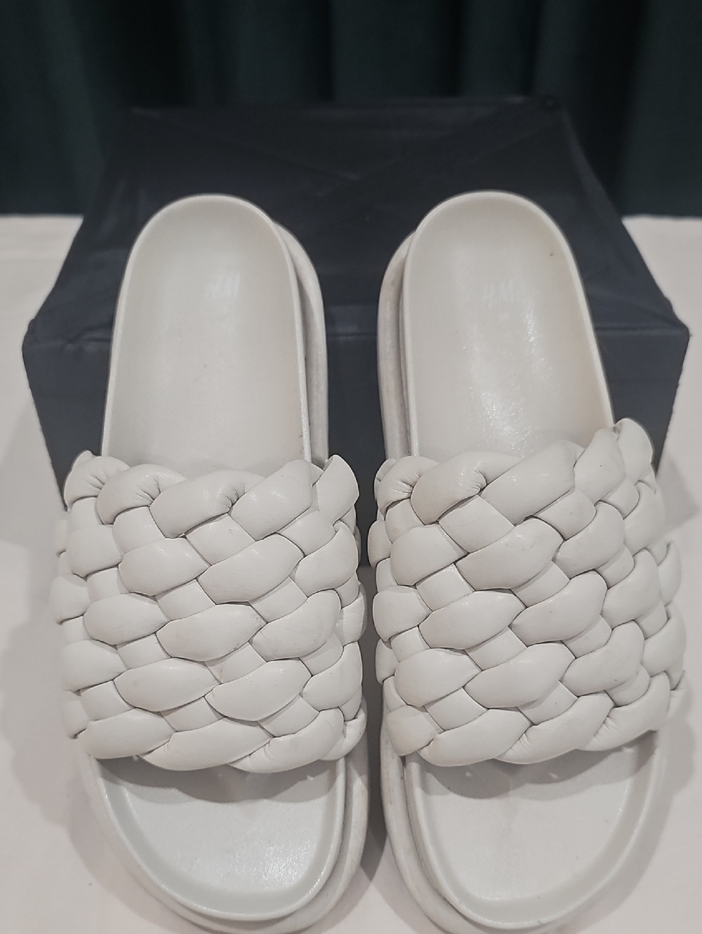 H&M Cream Woven Slide Sandals